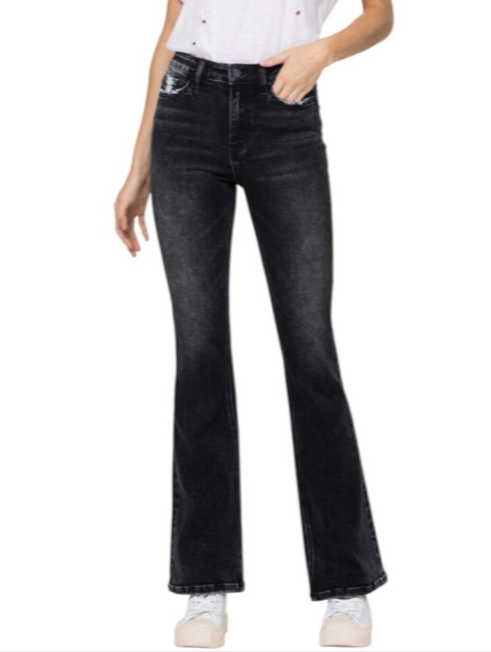Vervet High-Rise Acid Washed Black Flare Distressed Jeans - Picture 2 of 11